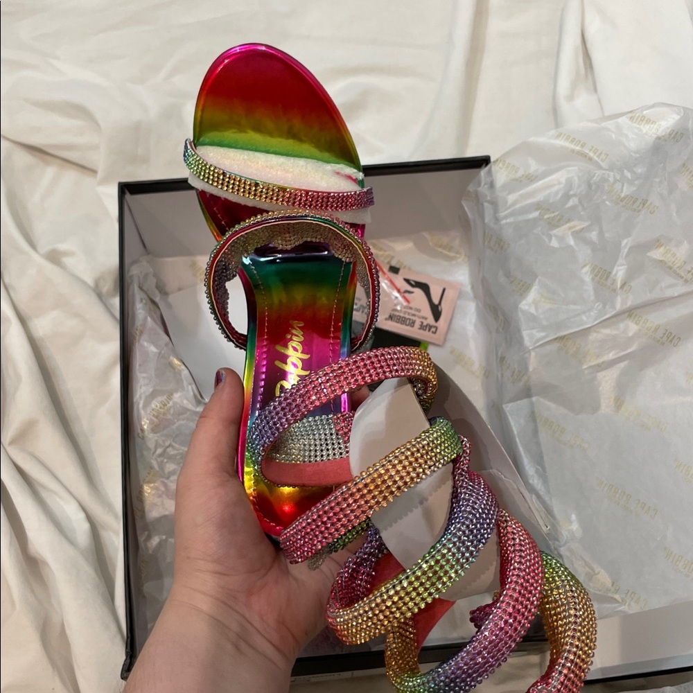 •CAPE ROBBIN• “Fred” Thick Strap Rhinestone Lace-up Heels - Multi // NIB - Picture 11 of 16